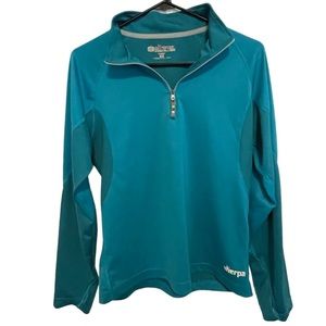 Sherpa Quarter Zip Long Sleeve Outdoor Teal Blouse Size Large